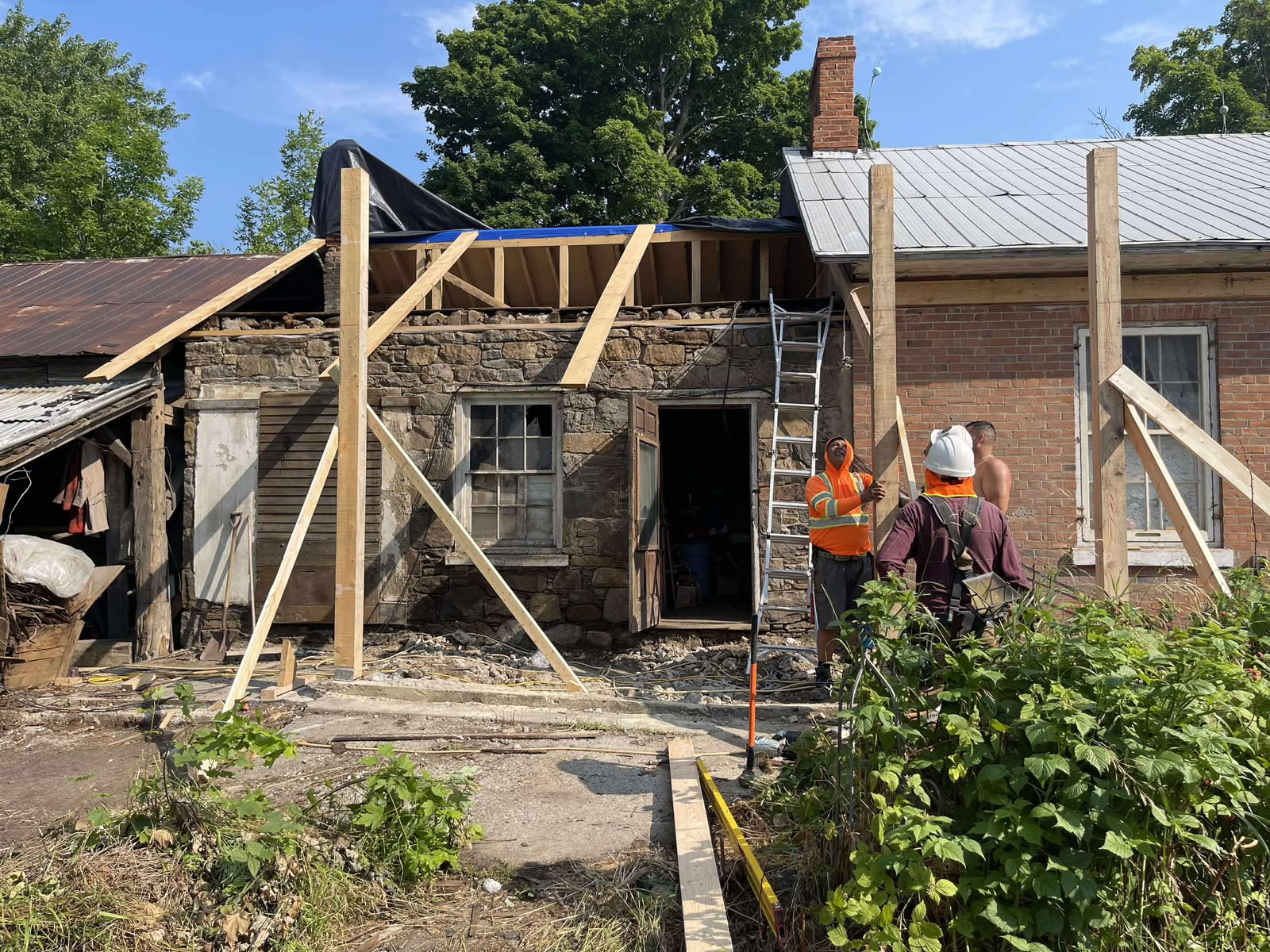 Structural bracing and new framing during restoration