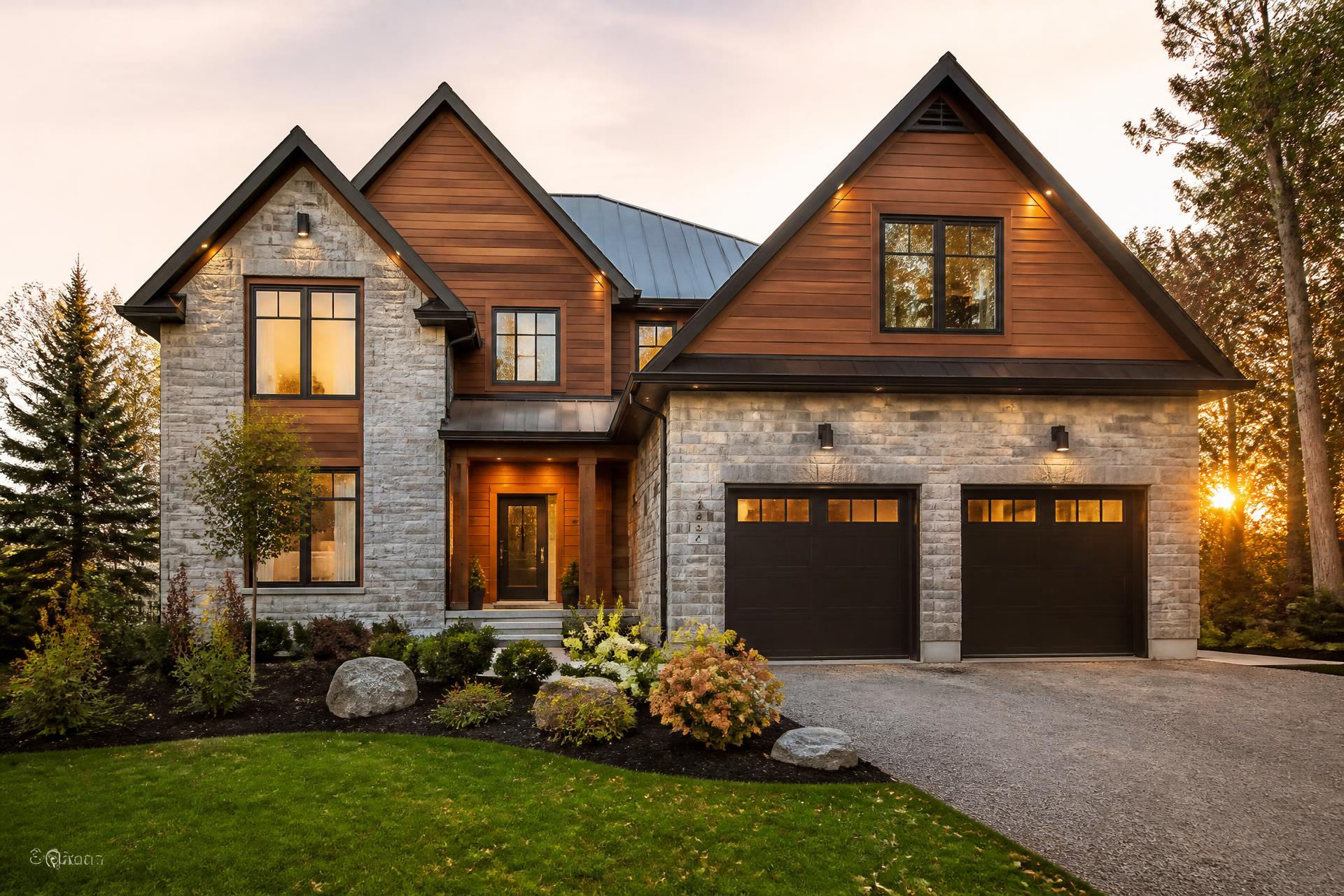 Custom home exterior at golden hour